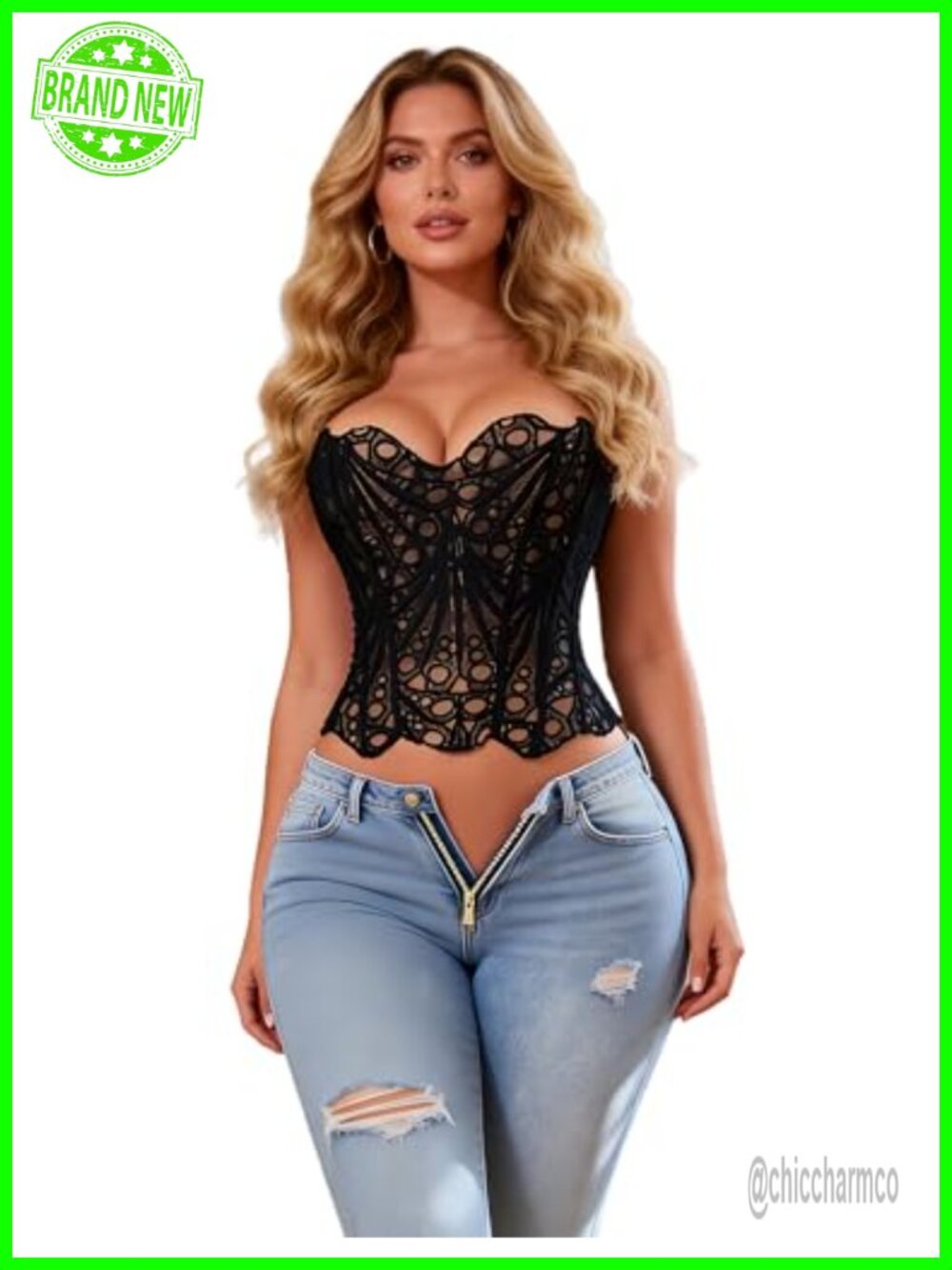 Sheer Lace Bustier Corset Top Women Overbust Lace-Up Back